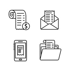 Digital and Paper Receipts Icons  Black and White Line Art Illustrations of Payment and Transaction Documents