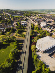 Gateshead UK: 10th May 2025: Gateshead Highway (A167) flyover Sunny day aerial view with drone