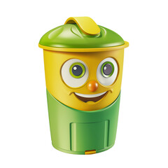 Kids Themed Cartoon Recycle Bin with Smile Face, isolated on transparent background
