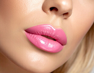 Fototapeta premium close up of a woman's pink lips