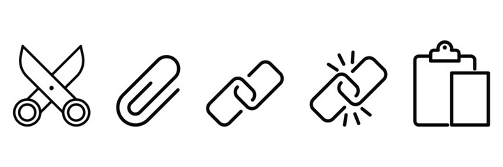 Basic text formatting and grid layout tool icons for user interface design in minimalist line style vector illustration set.