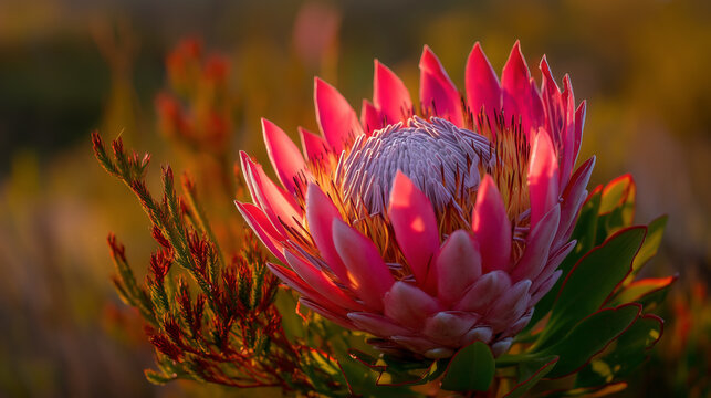 Stunning King Protea in golden sunlight