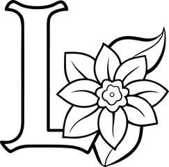 Fototapeta premium Alphabet L coloring page with the flower, L letter digital outline floral, ABC coloring page