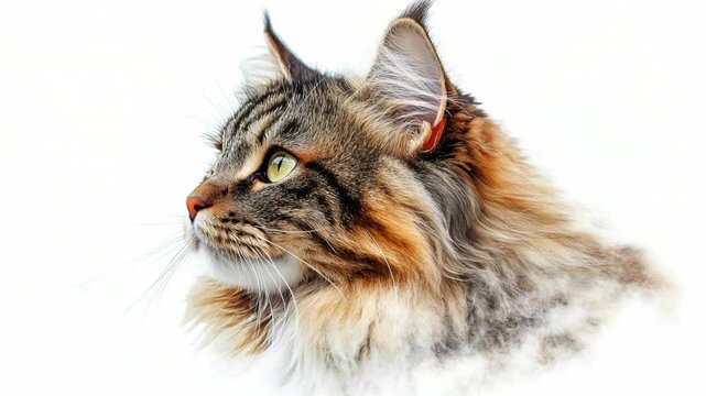 A cat's face covered in snowflakes, showcasing its calm demeanor