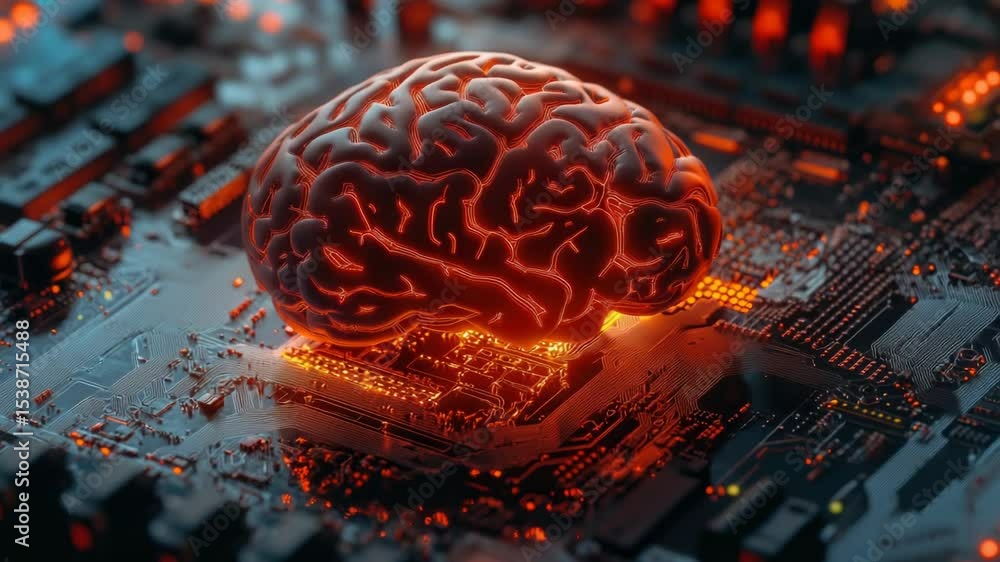 Aufkleber A computer motherboard with a glowing brain component