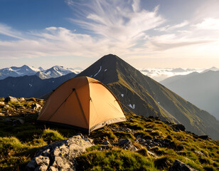 Medium Tent Next to a Mountain