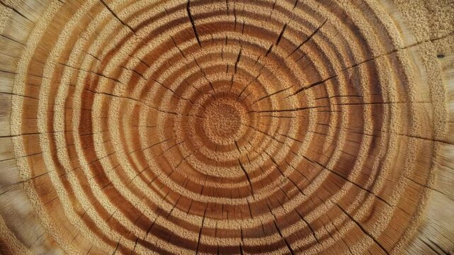 A detailed view of the growth rings on a tree trunk, providing insight into the tree's age and history
