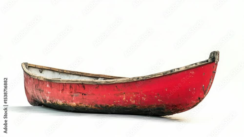 Poster A small boat with a red and white design sits on a white surface, possibly in preparation for use or display