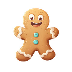 Obraz premium Cute gingerbread cookie character with cheerful expression, decorated with icing and buttons
