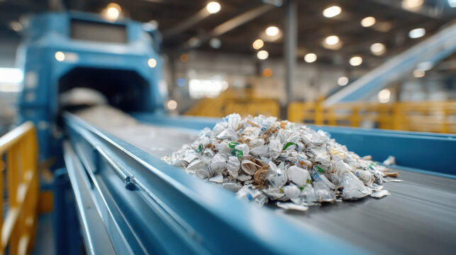 Workers sorting recyclables at a modern recycling facility