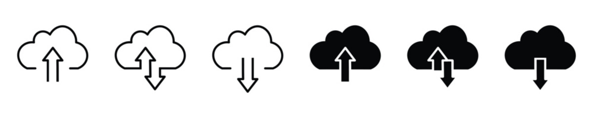 Set of cloud transfer icon , Cloud download and upload icon ,  cloud computing icon set in outline and flat style , vector illustration . 