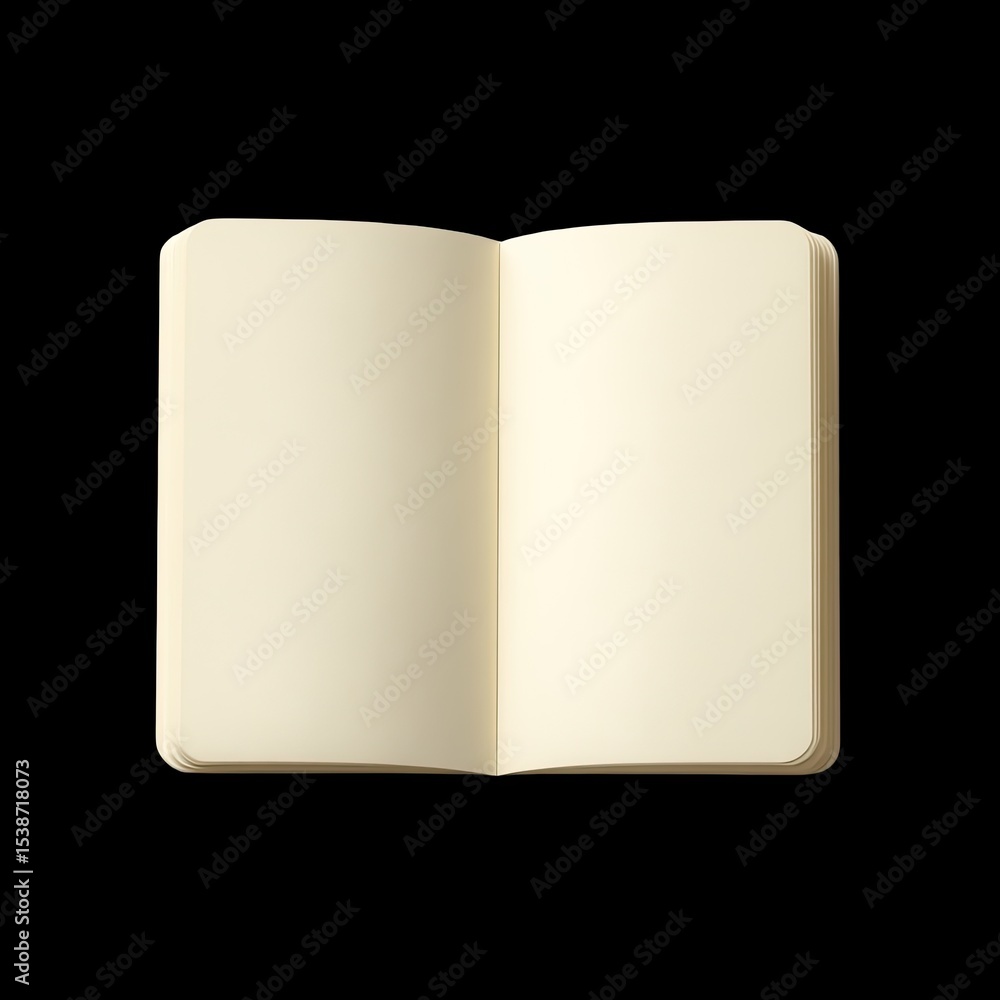 Poster plain notebook with cream pages slightly open, inviting creativity and thoughts to flow freely. perf