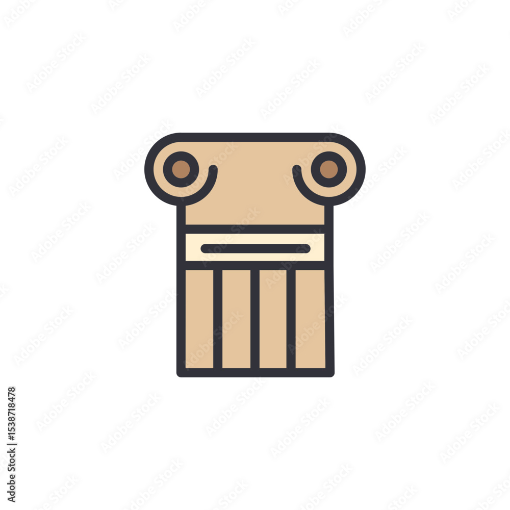 Poster stylized icon depiction of classical architecture column on transparent backdrop