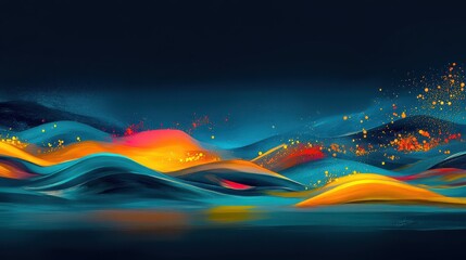 Dynamic Abstract Ocean Scene with Vivid Blue, Yellow, and Pink Waves