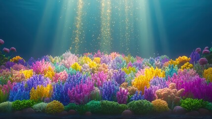 Colorful Coral Garden Illuminated by Underwater Sunbeams
