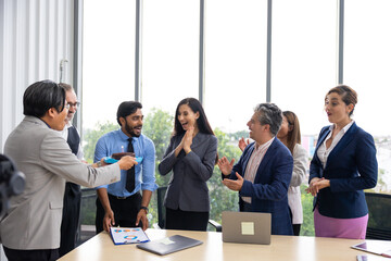 happy birthday party : Business Hispanic woman celebrating birthday and doing a party with...