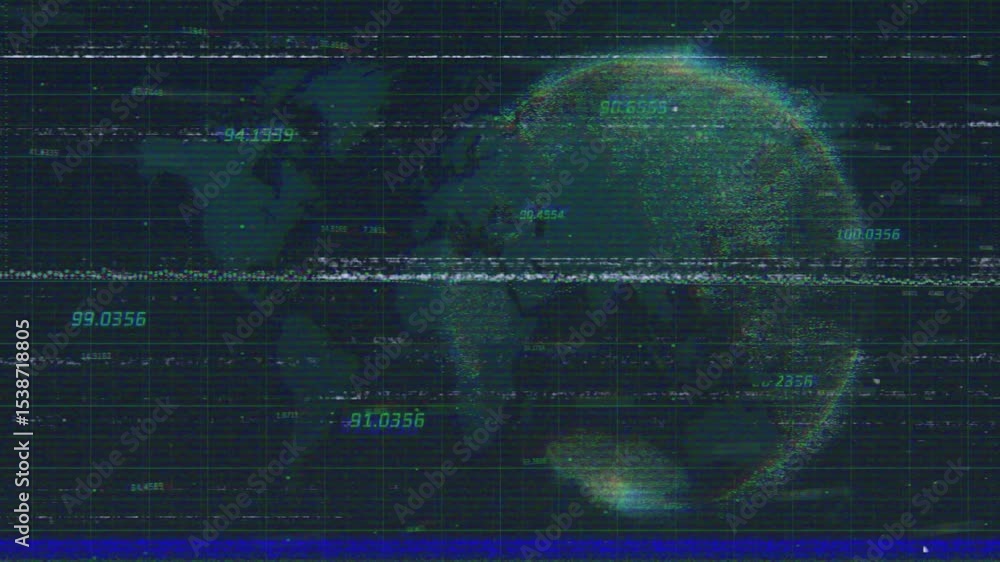 Aufkleber glitches rising then declining causing globe emerging rotating beside flat map with numeric labels
