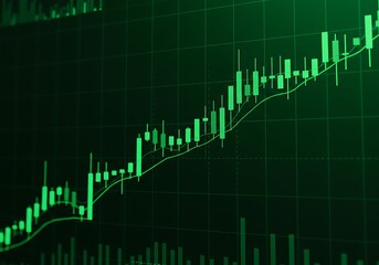 Green candlestick chart displaying financial market trends