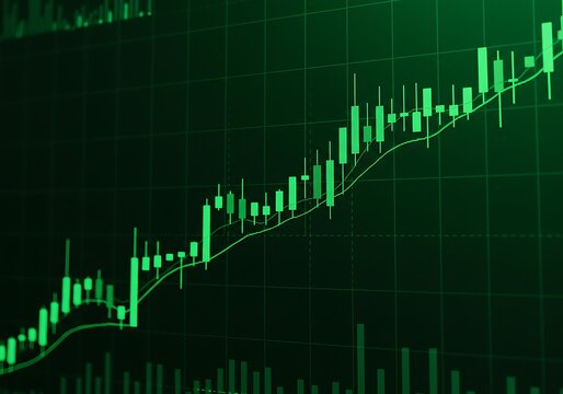 Green candlestick chart displaying financial market trends