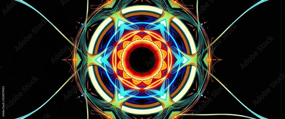 Poster mesmerizing fractal art: vibrant colors against deep black background. a computer generated fractal 