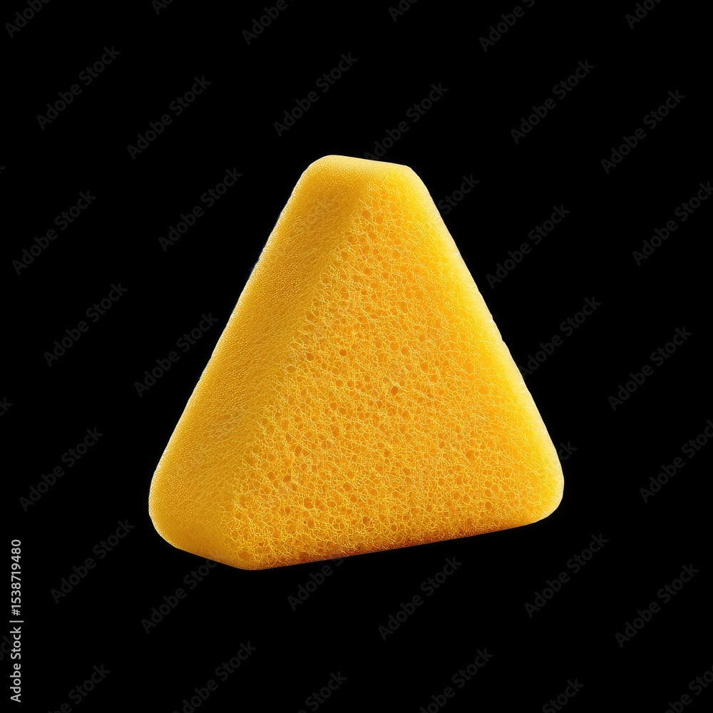 Poster triangular yellow sponge designed for soft corner finishing, ideal for various applications in paint