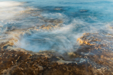 Coast sea texture. Long exposure of wave and splash water, nature, abstract background