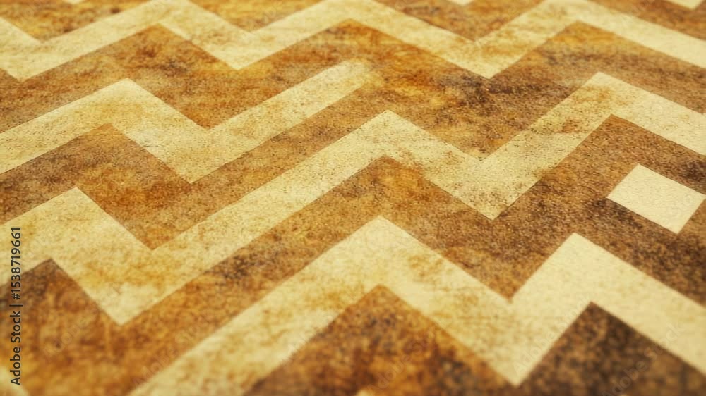 Poster Close-up of a unique chevron wood floor design with repeating patterns and dark stain