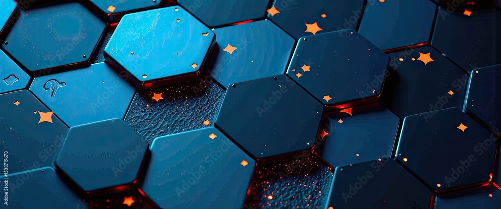 Poster mesmerizing 3d hexagon surface with glowing stars. a close up of a hexagonal surface with glowing st