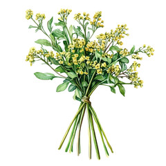 watercolor of A Ladys Bedstraw Bouquet, vector, isolated on a white background.