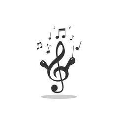 Music clef and notes icon with shadow