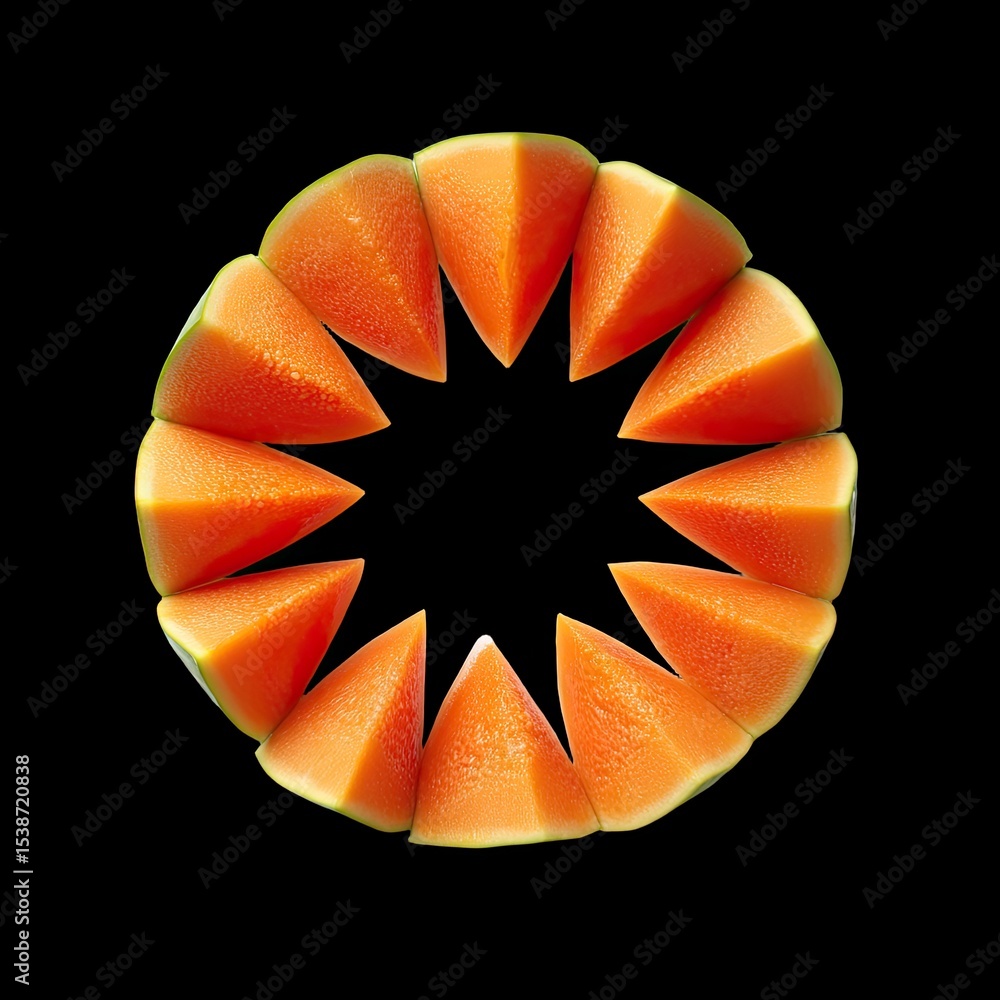 Poster fresh papaya wedges arranged in circular pattern create vibrant and eye catching display. bright ora