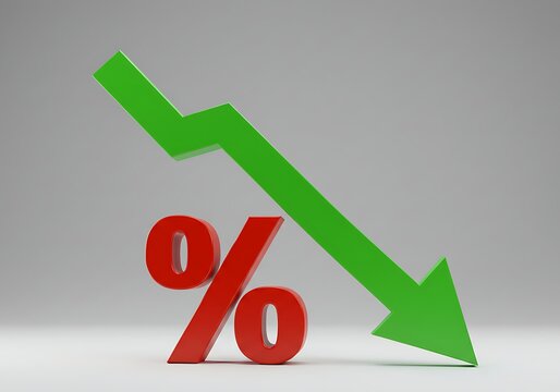 Green arrow downward over red percentage sign