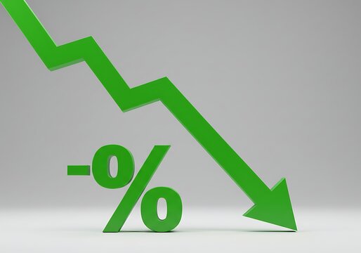 Green downward arrow with percentage sign illustrating decrease
