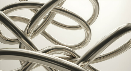 Abstract Metallic Curves Shiny Chrome Silver Tubes Swirls Background Design Modern Technology