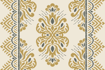 Ikat floral pattern with traditional damask embroidery design in seamless style, ethnic abstract texture illustration for fabric, clothing, wall art, textile, and decorative backgrounds.