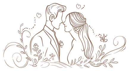 Obraz premium PNG Bride and groom doodle drawing sketch line.