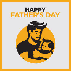 man with a sign, Modern Happy Father's Day graphic emphasizing the bond between dad and kids. Minimalist typography integrated with family silhouettes, greeting cards, social media posts.