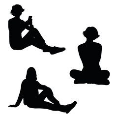 Silhouettes of Seated Women in Various Poses - PNG