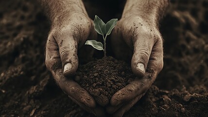 hands planting young tree saplings in fertile soil as part of environmental conservation and reforestation efforts