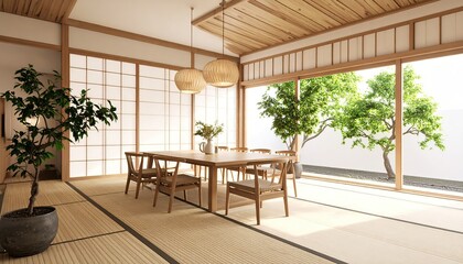 Fototapeta premium Minimalist Dining Room with Japanese Zen Design