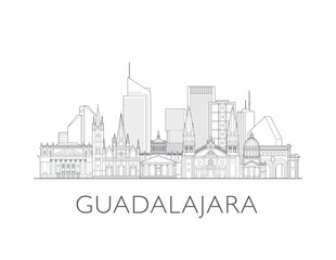 Naklejka premium Guadalajara, Mexico cityscape illustration skyline drawing