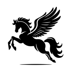 Fototapeta premium Pegasus Black Silhouette Of Winged Horse In Flight