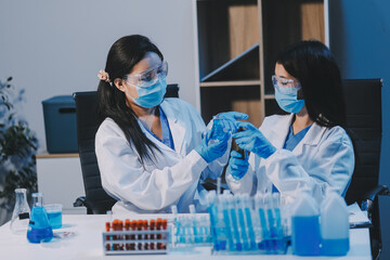 Research, experiment and medical trial being done by a scientist in a lab, science facility or...