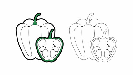 Bell Pepper Illustration Whole and Halved