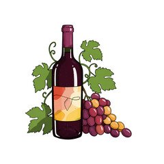 Red Wine Bottle with Grapes isolated on transparent baackground