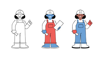Diverse Female Construction Workers - Cartoon Illustration