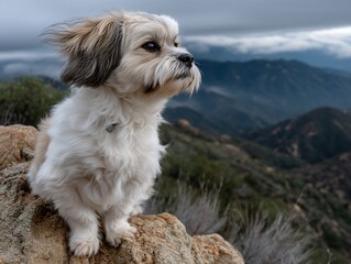 Dog on a mountaintop, gazing at the view