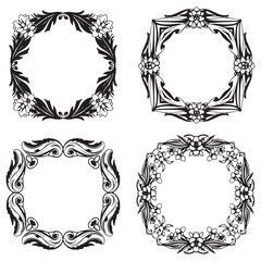Sketched Decorative Vector Floral Frames Set Collection
