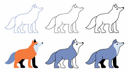 Colorful Wolf and Fox Illustrations - Line Art and Flat Design