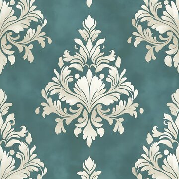 2d printable damask fabric pattern muted teal with soft sheen and intricate repeating elements